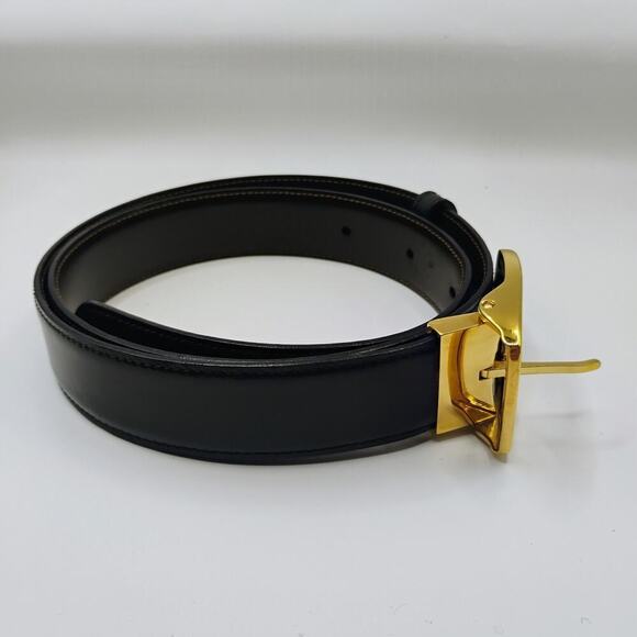 MONTBLANC Horseshoe Vintage Yellow Gold Finish 30MM Leather Belt 129424 - Picture 5 of 8